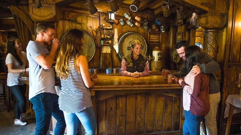 People enjoying beer inside the Green Dragon Inn at Hobbiton Movie Set