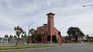 Historic First Presbyterian Church in Invercargill with its striking architecture and spire
