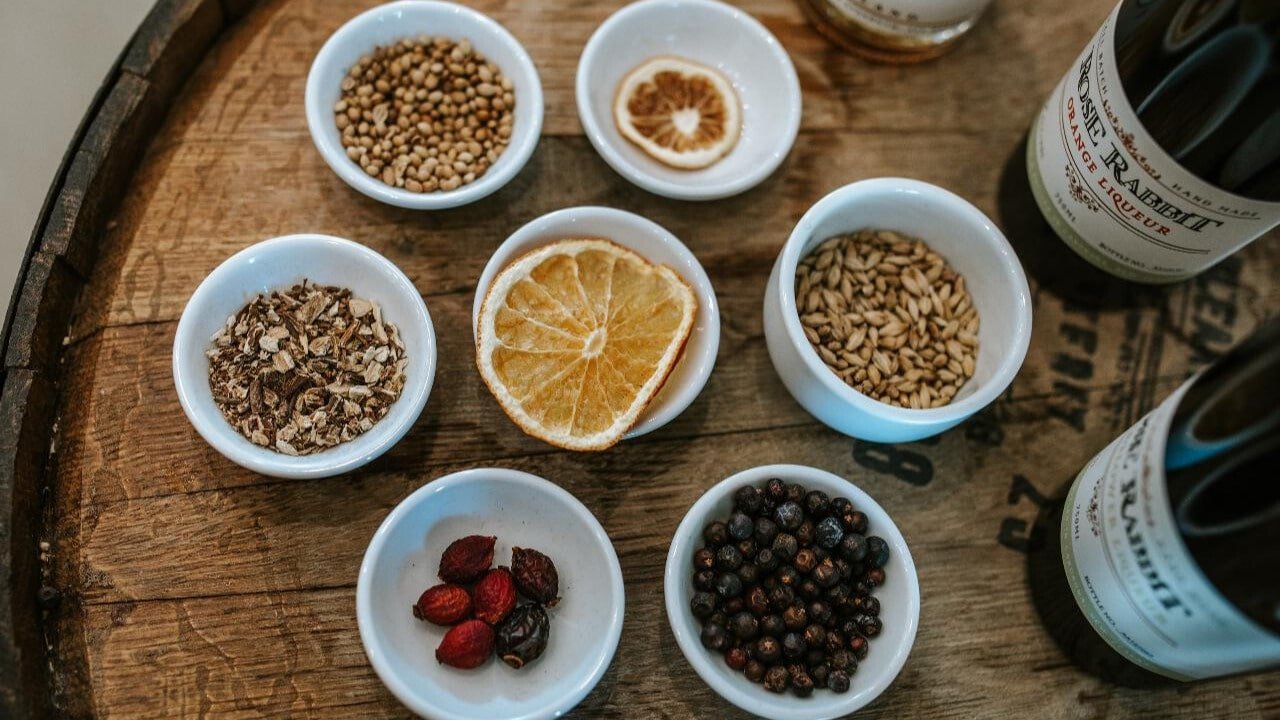 Bowls containing various botanicals and ingredients used in gin making on the Queenstown Gin Tour.
