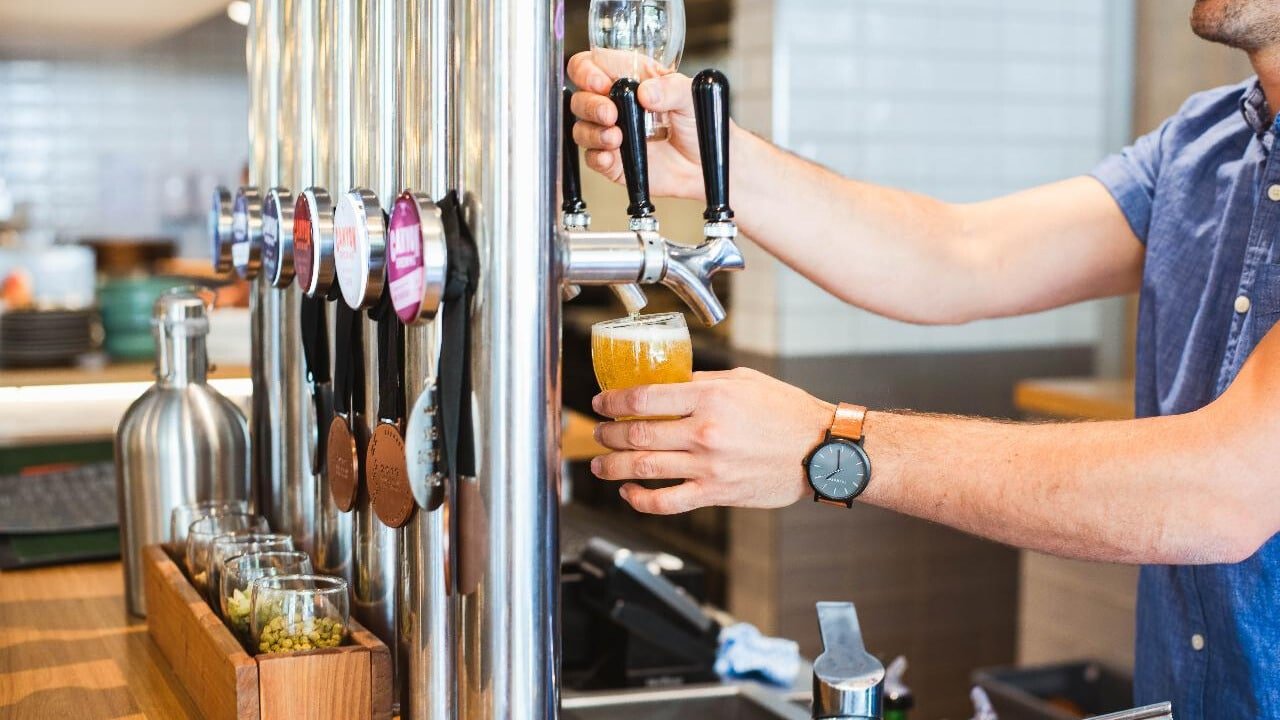 Bartender pouring a fresh craft beer on a Queenstown twilight wine and beer tasting tour