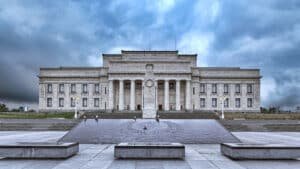 Historic Auckland Museum building located in Auckland Domain during a small group city highlights tour