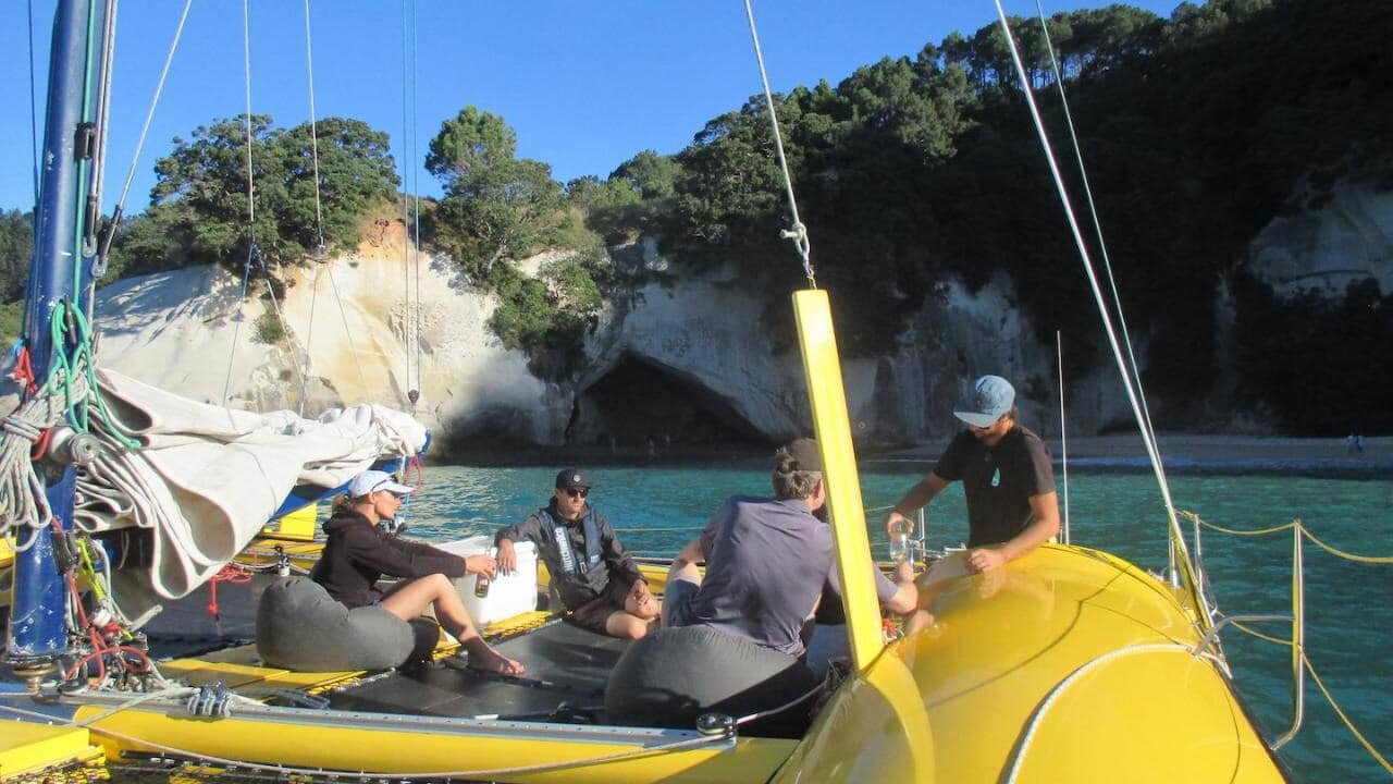 Relaxing catamaran cruise in Coromandel with beer and bubbles from Flaxmill Bay