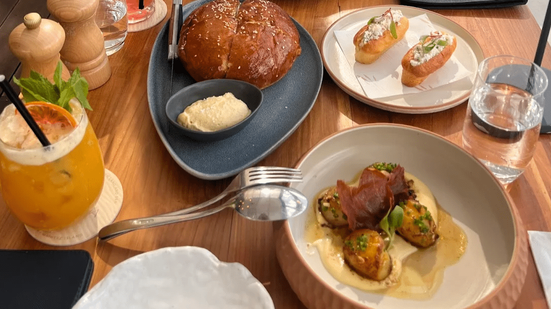 Plated lunch at a Waiheke Island restaurant during an afternoon wine tour